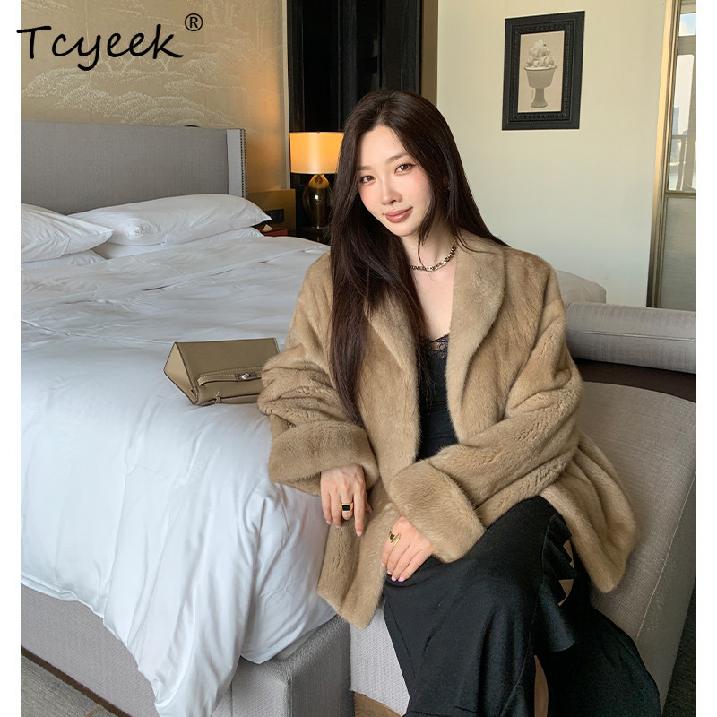 Winter Clothing Label - Tcyeek Cappotto in Vera Pelliccia di